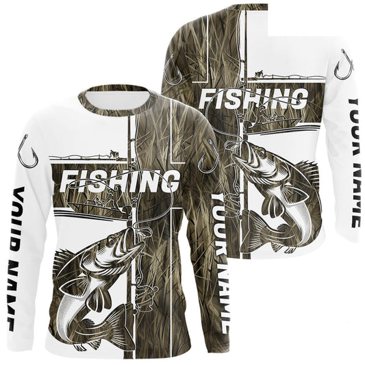 Custom Grass Camo Cross Faith Walleye Long Sleeve Tournament Fishing Shirts IPHW9150