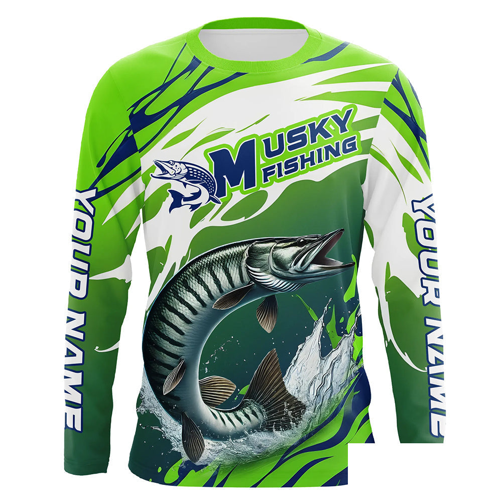 Musky Fishing Custom Long Sleeve Fishing Shirts, Muskie Fishing Tournament Shirts Fishing Jerseys IPHW7181