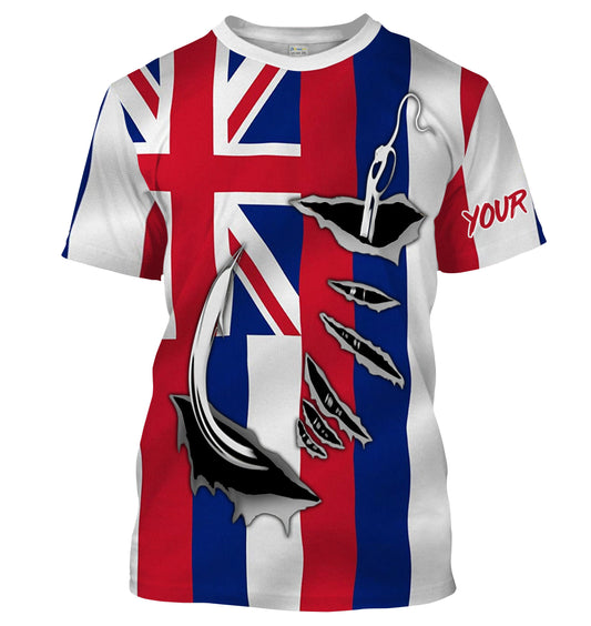 HI Fishing Hawaiian Flag Custom performance Fishing T Shirts, personalized Patriotic men fishing apparel - HPW11