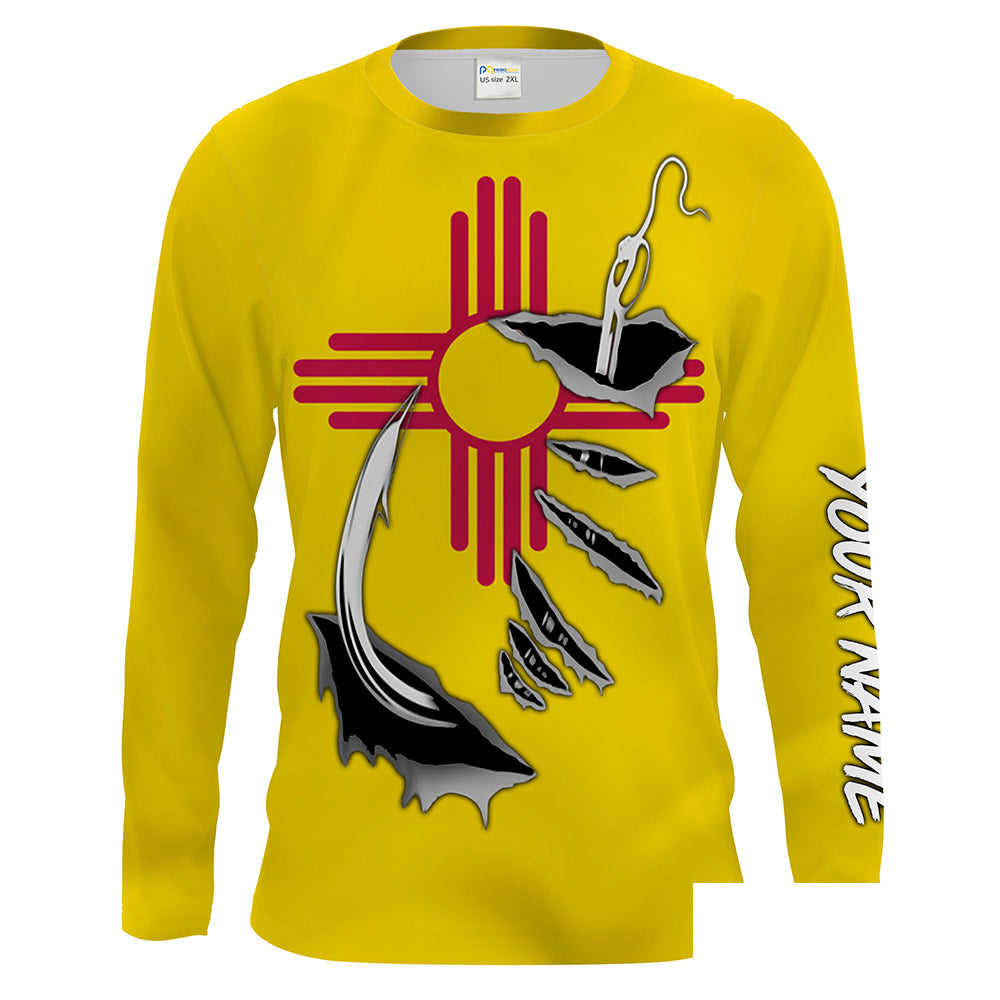 NM Fishing 3D Fish Hook New Mexico Flag Custom Men Long Sleeve Fishing Shirts Fishing apparel - HPW40