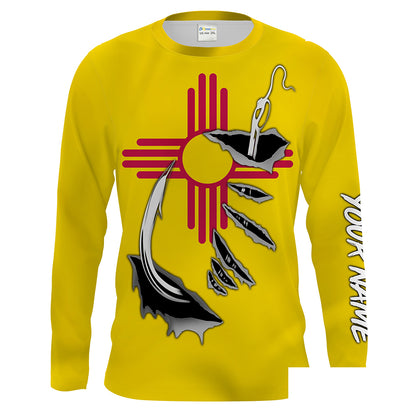NM Fishing 3D Fish Hook New Mexico Flag Custom Men Long Sleeve Fishing Shirts Fishing apparel - HPW40