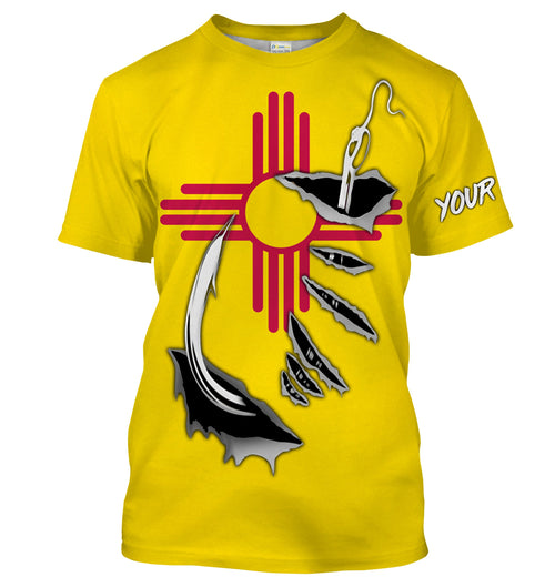 NM Fishing 3D Fish Hook New Mexico Flag Custom Men Fishing T Shirts Fishing apparel - HPW40