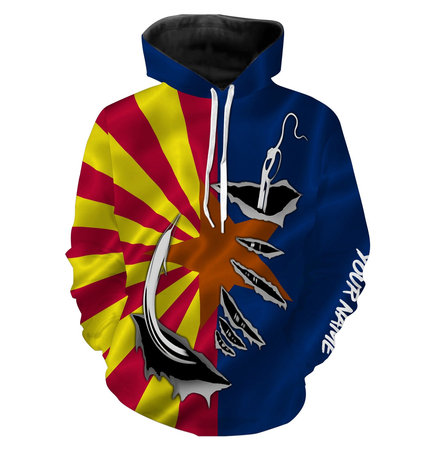 AZ Fishing Fish Hook Arizona Flag Custom All over print Hoodie Fishing Shirts personalized fishing gifts for Fishing lovers - HPW41