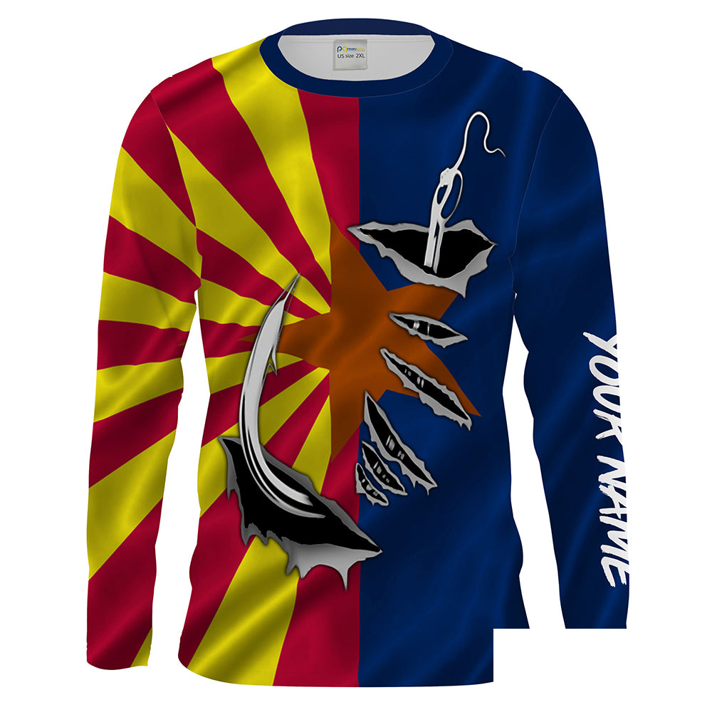 AZ Fishing 3D Fish Hook Arizona Flag UV protection Custom Men Long Sleeve Fishing Shirts - HPW41