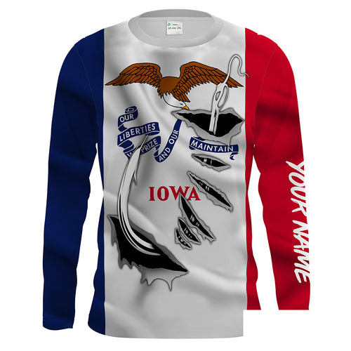 Iowa Flag 3D Fish Hook UV protection Custom Men long Sleeve performance Fishing Shirts Fishing apparel - HPW44