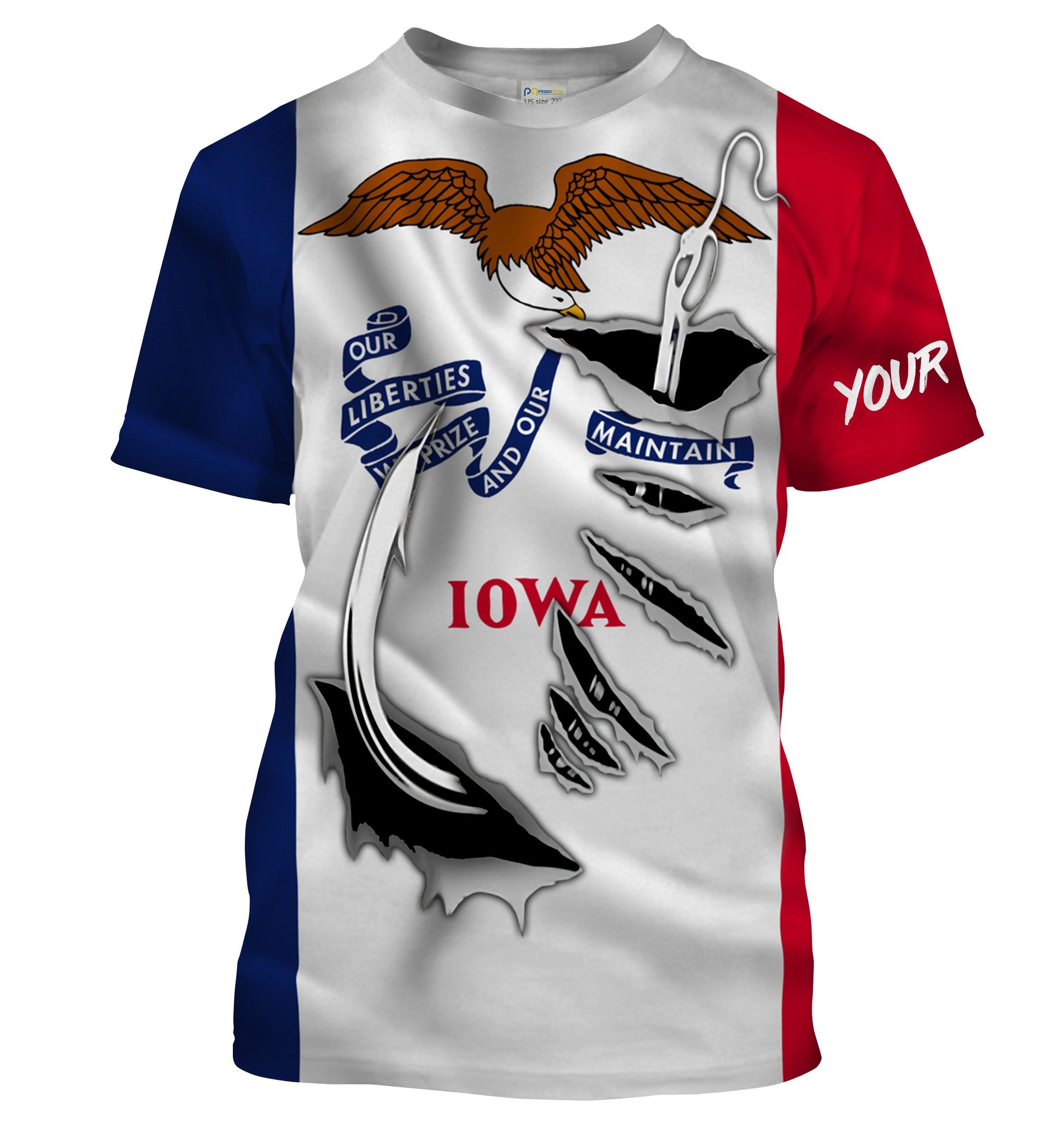 Iowa Flag 3D Fish Hook UV protection Custom Men performance Fishing T Shirts Fishing apparel - HPW44