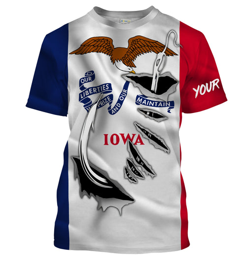 Iowa Flag 3D Fish Hook UV protection Custom Men performance Fishing T Shirts Fishing apparel - HPW44