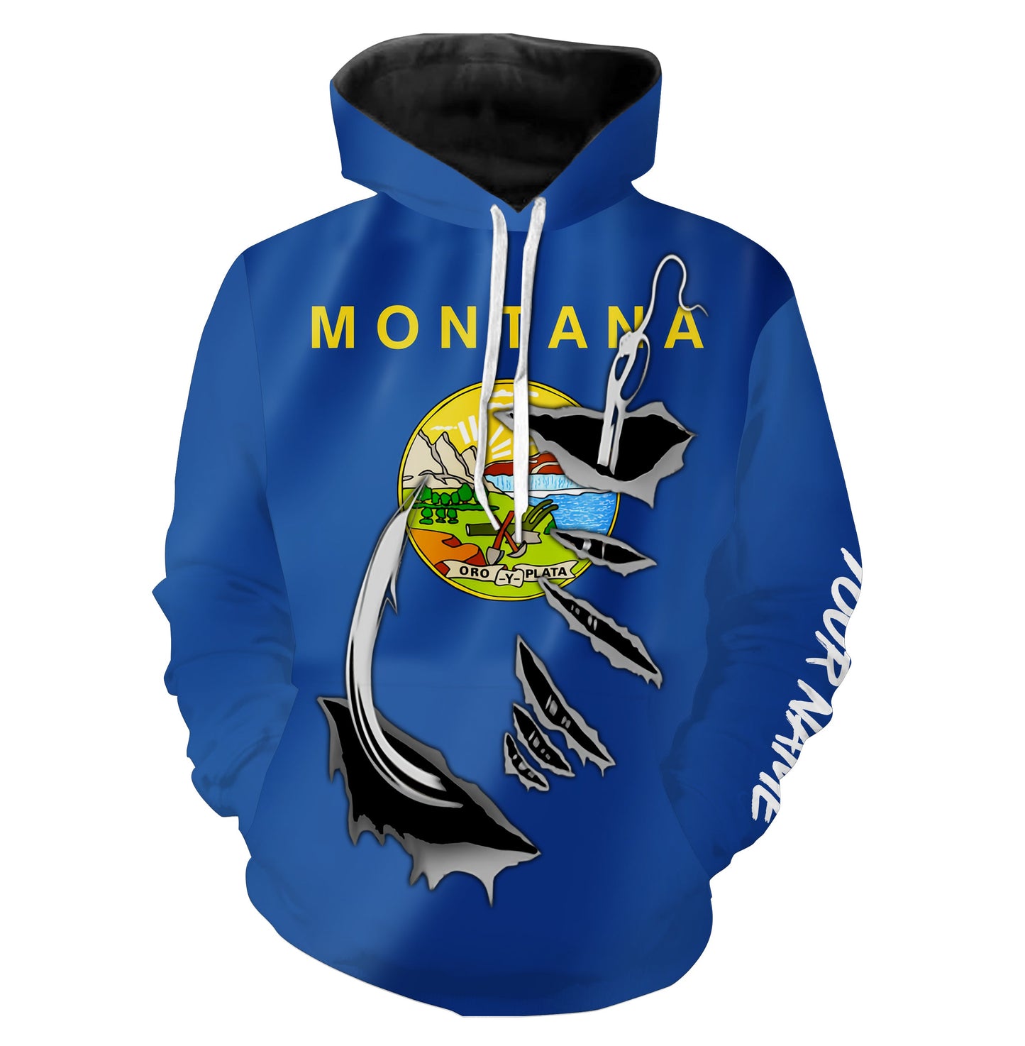 Montana Flag Fish Hook custom All over print Hoodie Shirts Fishing shirts fishing apparel - HPW326