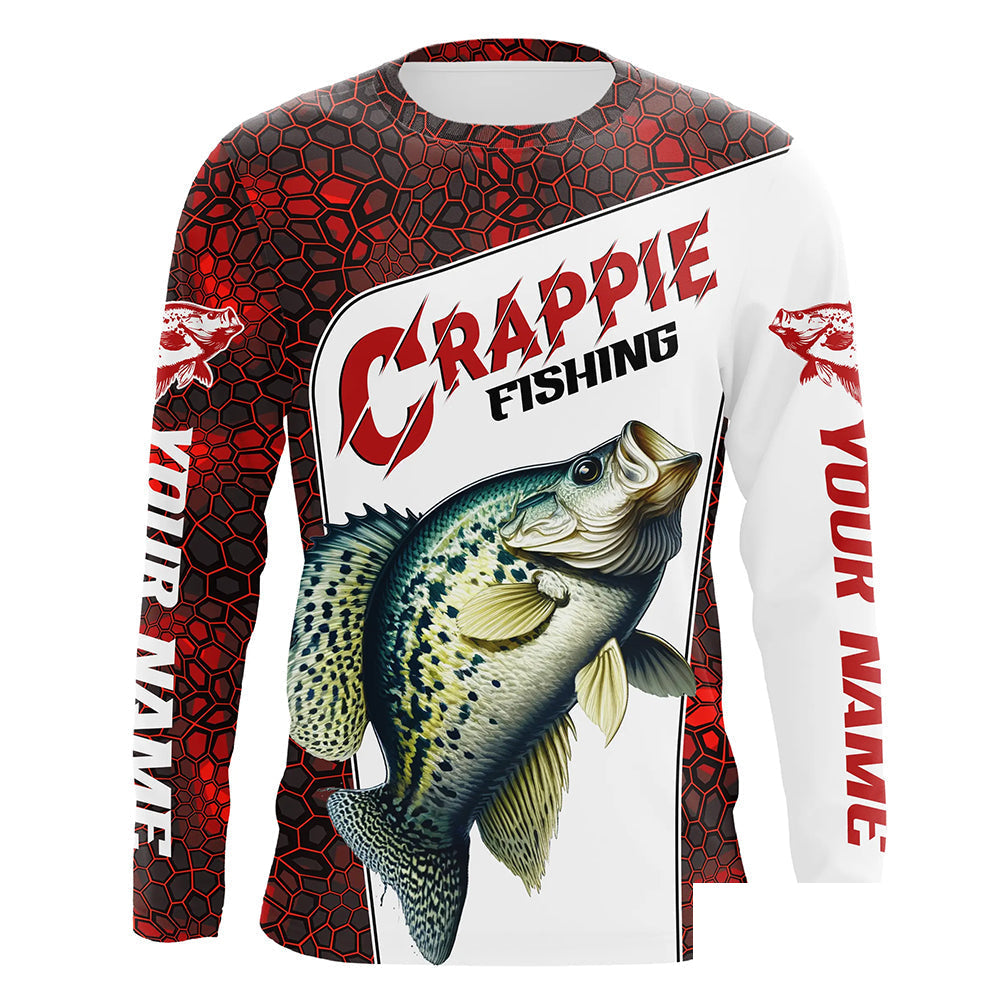 Custom Red Camo Crappie Fishing Jerseys, Crappie Fishing Long Sleeve Tournament Shirts Fishing Gifts IPHW6667