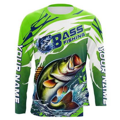 Custom Bass Fishing Jersey, Bass Long Sleeve Uv Protection Fishing Shirts | Green IPHW6868