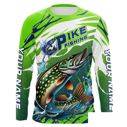 Custom Pike Fishing Jersey, Pike Long Sleeve Uv Protection Fishing Shirts | Green IPHW6870