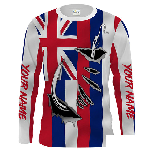 HI Fishing 3D Fish Hook Hawaiian Flag Custom Men Long Sleeve performance Fishing Shirts - HPW51