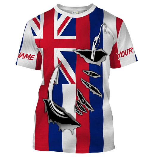HI Fishing 3D Fish Hook Hawaiian Flag Custom Men performance Fishing T Shirts - HPW51