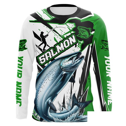 Chinook Salmon Custom Long Sleeve Performance Fishing Shirts, Salmon Fishing Jerseys | Green IPHW6214