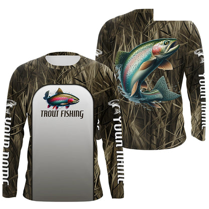 Rainbow Trout Fishing Grass Camo Custom Long Sleeve Fishing Shirts, Trout Tournament Fishing Jerseys IPHW6531