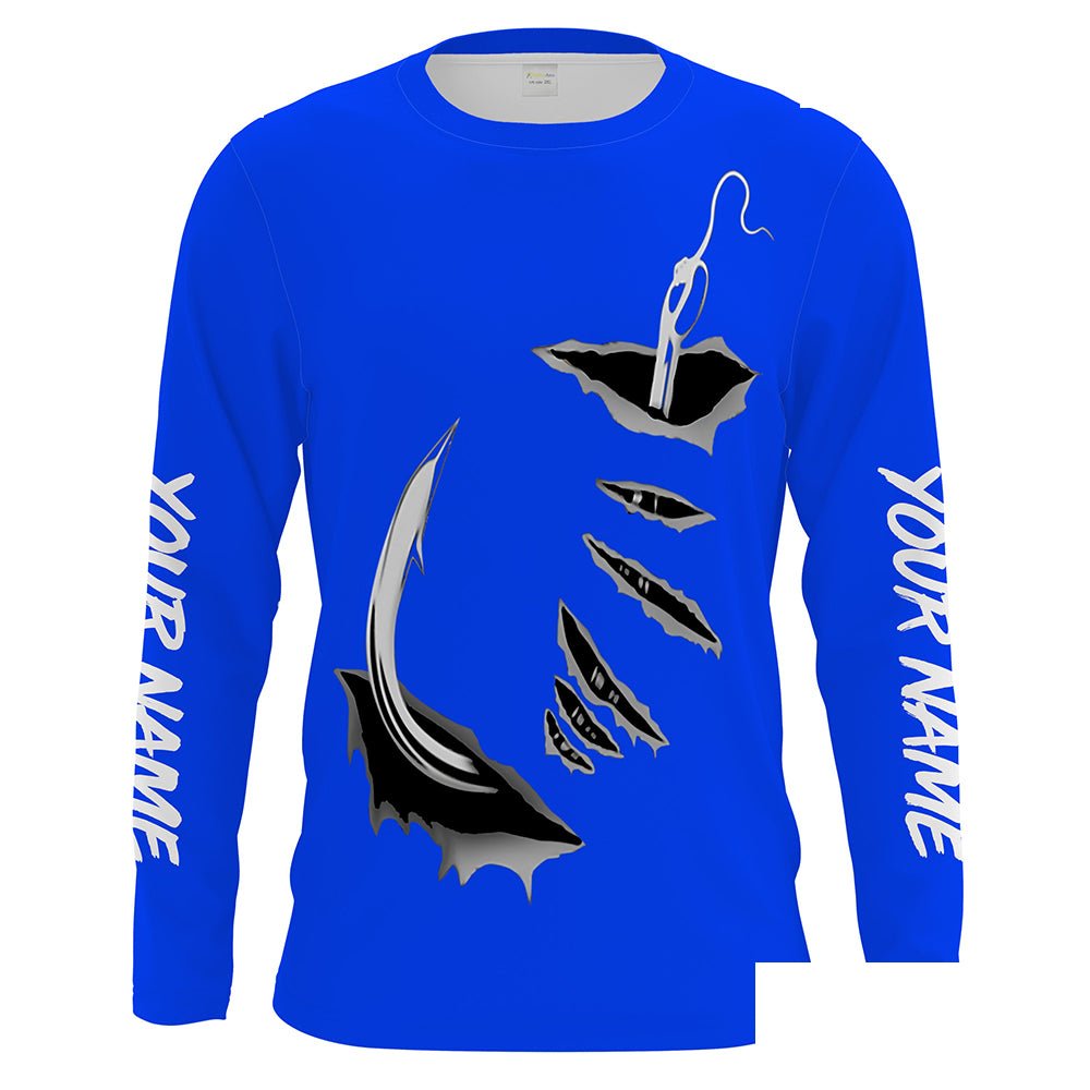 Fish hook Custom Blue Long Sleeve performance Fishing Shirts Fishing jerseys - IPHW1365