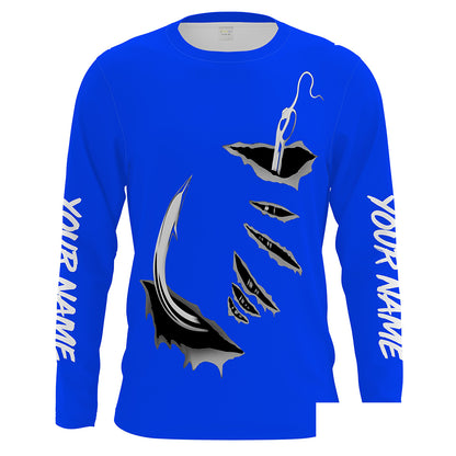 Fish hook Custom Blue Long Sleeve performance Fishing Shirts Fishing jerseys - IPHW1365