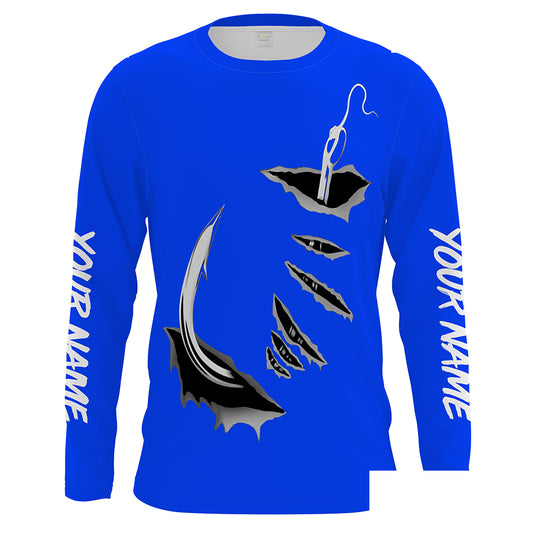 Fish hook Custom Blue Long Sleeve performance Fishing Shirts Fishing jerseys - IPHW1365