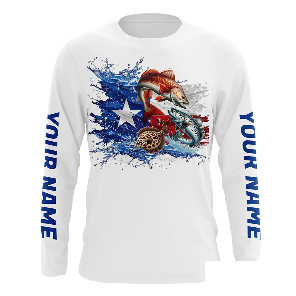 Personalized Texas Slam Redfish, Trout, Flounder Long Sleeve Fishing Shirts, Texas Fishing Jerseys IPHW7053