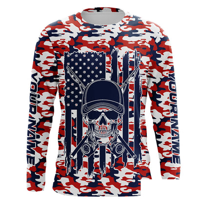Red, White And Blue Camo Us Fisherman American Flag Custom Patriotic Long Sleeve Fishing Shirts IPHW7357