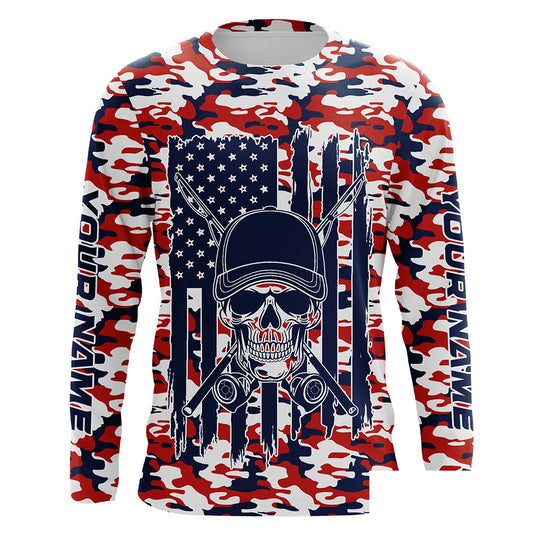 Red, White And Blue Camo Us Fisherman American Flag Custom Patriotic Long Sleeve Fishing Shirts IPHW7357