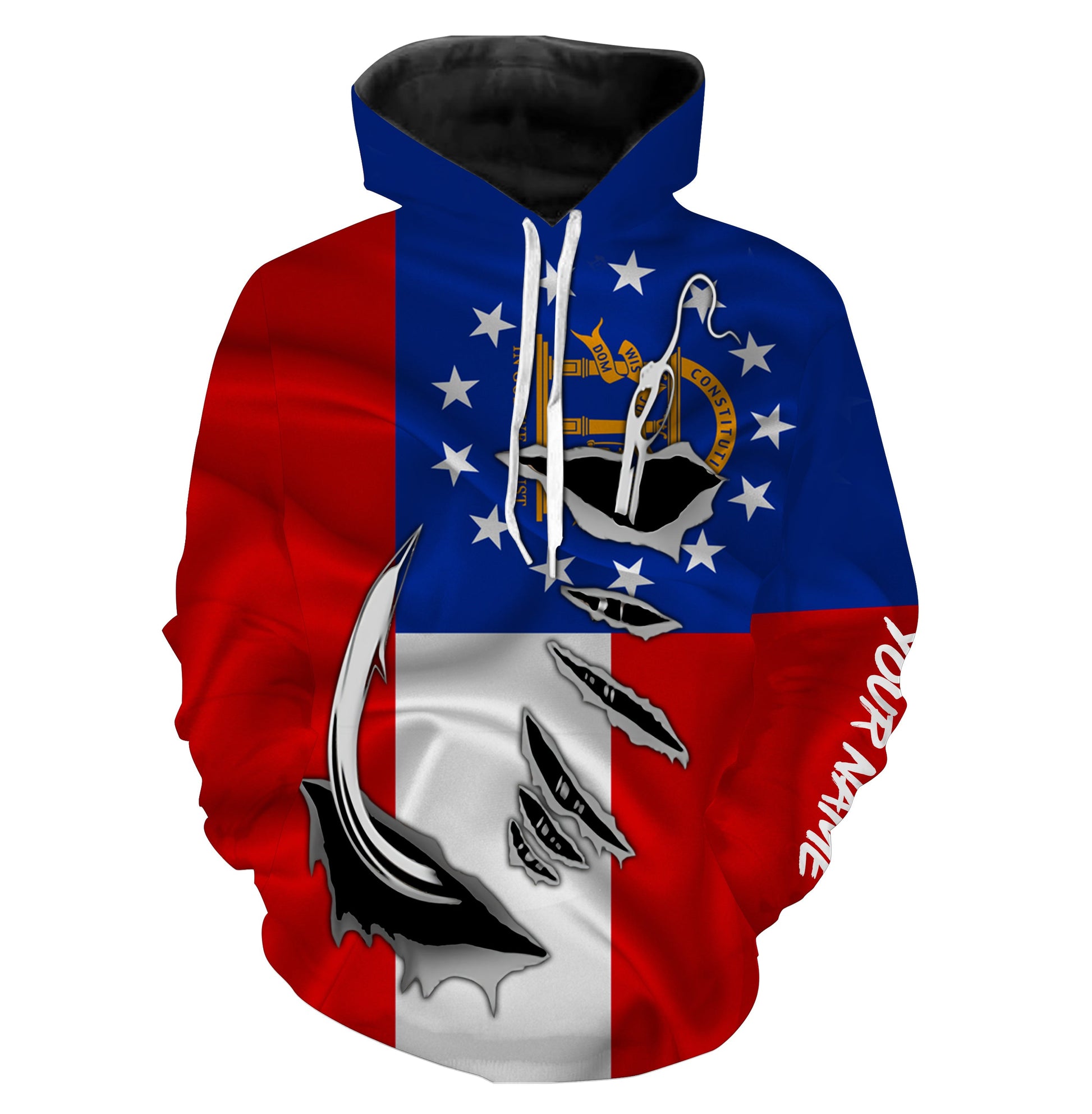 GA Fishing Fish Hook Georgia Flag Custom All over print Hoodie Fishing Shirts personalized fishing gifts - HPW38
