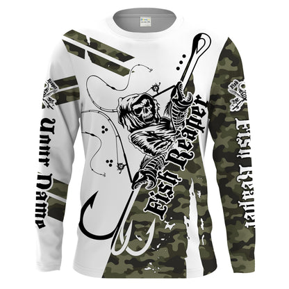 Fish reaper military camo Custom Men Long Sleeve Fishing Shirts, Fish skull personalized Fishing gifts - HPW63
