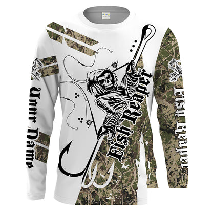 Fish reaper grass camo Custom Men Long Sleeve Fishing Shirts, Fish skull personalized Fishing gifts - HPW64