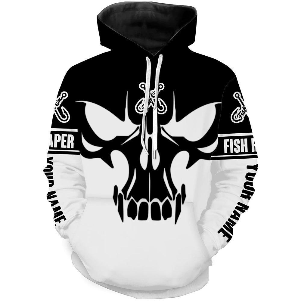 Black and White Fish Reaper Fish Skull Custom All over print Hoodie Fishing Shirts, Fish on Clothing  - HPW374