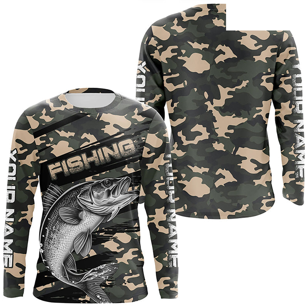 Walleye Fishing Camo Custom Long Sleeve Shirts, Patriotic Walleye Fishing Jerseys IPHW6044