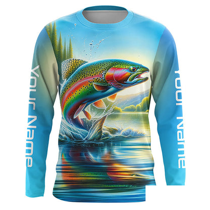 Fly Fishing Rainbow Trout Custom Long Sleeve Fishing Shirts, Trout Fishing Jerseys IPHW5583