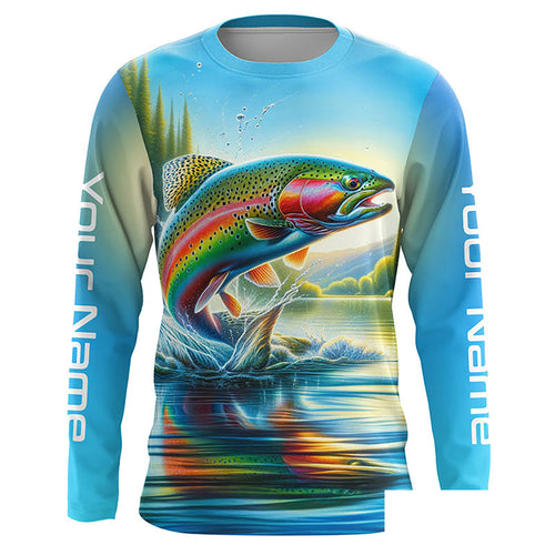Fly Fishing Rainbow Trout Custom Long Sleeve Fishing Shirts, Trout Fishing Jerseys IPHW5583