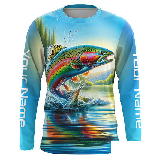 Fly Fishing Rainbow Trout Custom Long Sleeve Fishing Shirts, Trout Fishing Jerseys IPHW5583