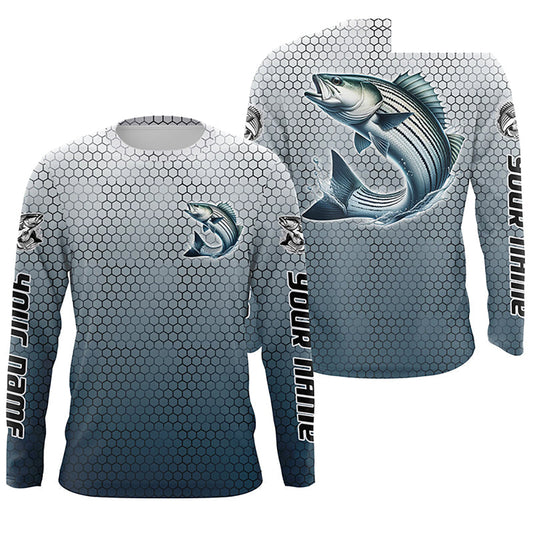 Striped Bass Fishing Custom Long Sleeve Tournament Fishing Shirts, Striper Fisherman Fishing Jerseys IPHW6417