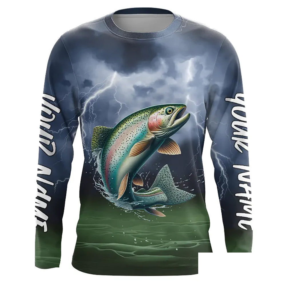Thunder Lightning Custom Rainbow Trout Long Sleeve Tournament Fishing Shirts, Trout Fishing Jerseys IPHW8164
