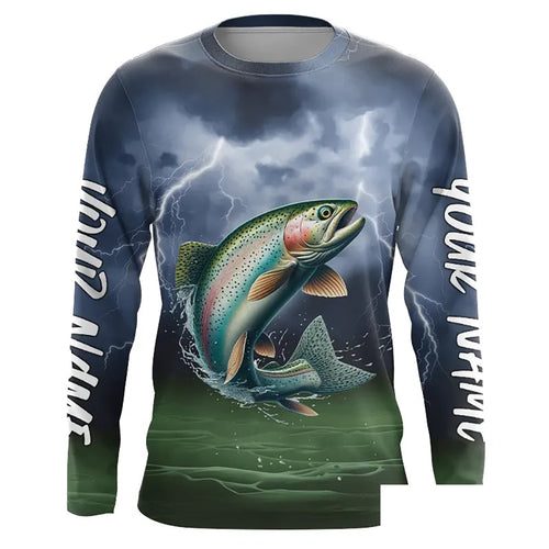 Thunder Lightning Custom Rainbow Trout Long Sleeve Tournament Fishing Shirts, Trout Fishing Jerseys IPHW8164