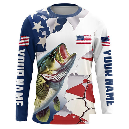 Personalized American Flag Bass Fishing Long Sleeve Shirts, Patriotic Bass Fishing Jerseys IPHW6106