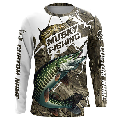 Musky Fishing Custom Long Sleeve Tournament Shirts, Camouflage Muskie Fishing Jerseys IPHW6626