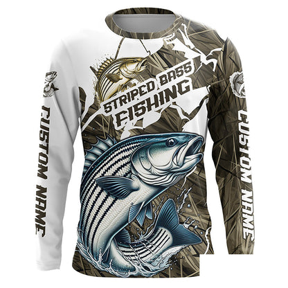 Striped Bass Fishing Custom Long Sleeve Tournament Shirts, Camouflage Striper Fishing Jerseys IPHW6627