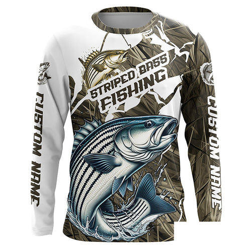 Striped Bass Fishing Custom Long Sleeve Tournament Shirts, Camouflage Striper Fishing Jerseys IPHW6627