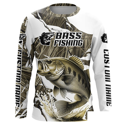 Grass Camo Custom Smallmouth Bass Fishing Long Sleeve Fishing Shirts, Smallmouth Fishing Apparel IPHW6462