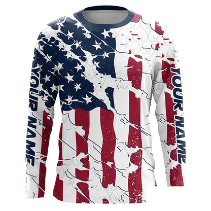 Personalized American Flag Long Sleeve Fishing Shirts Uv Protection, Patriotic Fishing Apparel IPHW6993