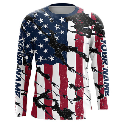 Personalized American Flag Long Sleeve Fishing Shirts Uv Protection, Patriotic Fishing Apparel IPHW6994