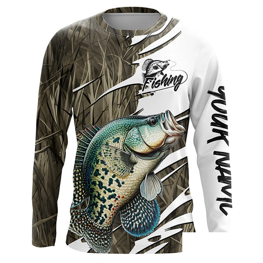 Crappie Fishing Custom Camo Long Sleeve Fishing Shirts, Crappie Fishing Tournament Apparel IPHW7195
