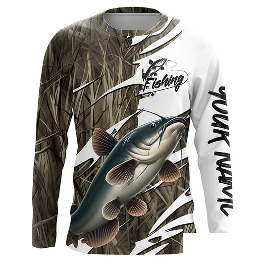 Catfish Fishing Custom Camo Long Sleeve Fishing Shirts, Catfish Fishing Tournament Apparel IPHW7197