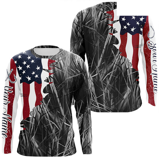 Custom Patriotic Camouflage Long Sleeve Fishing Shirts, Personalized Fishing Jerseys | Gray Camo IPHW6998