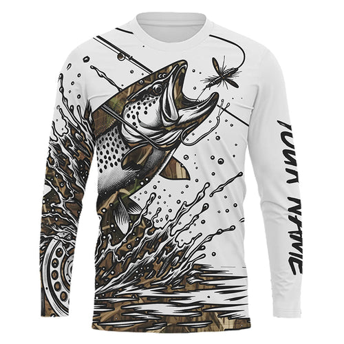 Trout Fly Fishing Camo Custom Long Sleeve Fishing Shirts, Flyfishing Trout Tournament Shirt IPHW5590