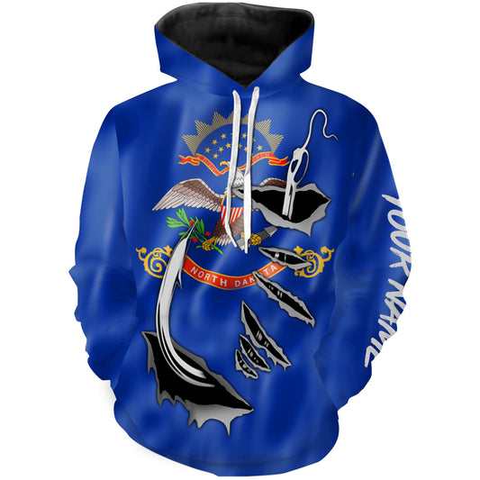 North Dakota Fishing Flag 3D Fish Hook Custom All over print Hoodie Fishing Shirts  - HPW361