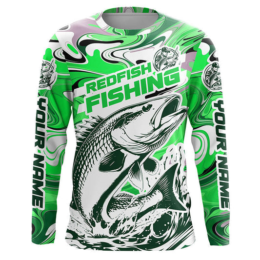 Redfish Fishing Custom Performance Long Sleeve Uv Shirts, Saltwater Camo Fishing Shirt | Green IPHW6156
