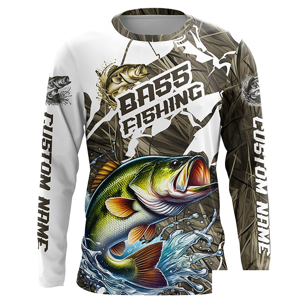 Custom Largemouth Bass Fishing Tournament Jerseys, Bass Long Sleeve Fishing Shirts Camo IPHW6843